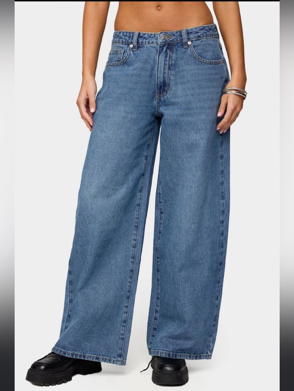 Edikted Wide Leg Jeans in Blue Denim